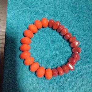 Elegant Orange Red Beaded Faceted Stone Stretch Bracelet